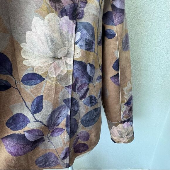 Chico’s Floral Faux Suede Cream Purple Pockets SZ 12 NWOT - Picture 8 of 15
